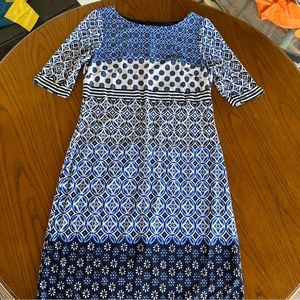 Eliza J Geometric Blue and White Short sleeve Floral Dress